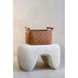 WOVEN LEATHER BASKET/ BROWN 