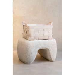 WOVEN LEATHER BASKET - BEIGE 