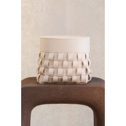 WOVEN LEATHER BASKET - BEIGE 